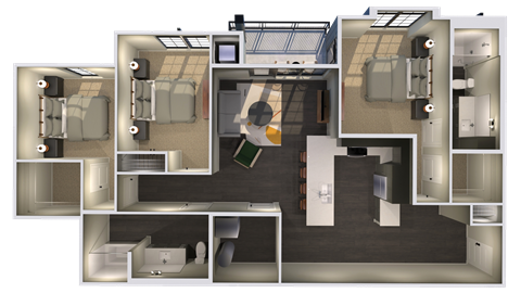 Floor plan for 3 beds, 2 baths, 1322 sqft